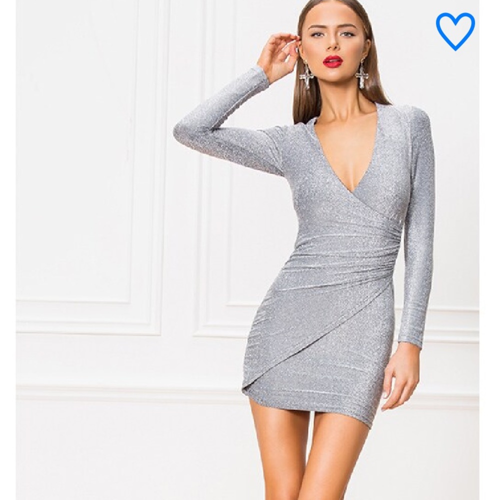 NWT XXS SUPERDOWN LAURIE SILVER WRAP DRESS